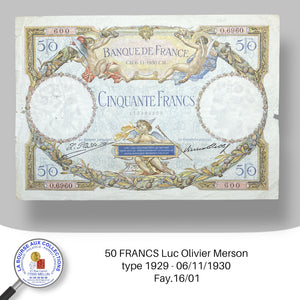 50 FRANCS Luc Olivier Merson type Modifié 1927 - 06/11/1930 - Fay.16/01