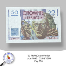 Charger l&#39;image dans la galerie, 50 FRANCS Le Verrier type 1946 - 02/03/1950 - Fay.20/4
