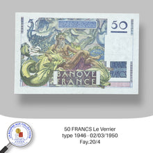 Charger l&#39;image dans la galerie, 50 FRANCS Le Verrier type 1946 - 02/03/1950 - Fay.20/4
