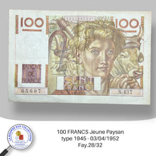 Charger l&#39;image dans la galerie, 100 FRANCS Jeune Paysan type 1945 - 03/04/1952 - Fay.28/32
