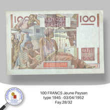 Charger l&#39;image dans la galerie, 100 FRANCS Jeune Paysan type 1945 - 03/04/1952 - Fay.28/32
