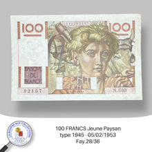 Charger l&#39;image dans la galerie, 100 FRANCS Jeune Paysan type 1945 - 05/02/1953 - Fay.28/36
