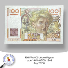 Charger l&#39;image dans la galerie, 100 FRANCS Jeune Paysan type 1945 - 05/09/1946 - Fay.28/08
