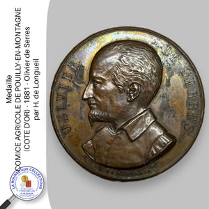 Médaille. COMICE AGRICOLE DE POUILLY-EN-MONTAGNE (COTE D'OR) - 1881 - Olivier de Serres, par H. de Longueil