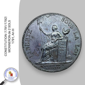 CONSTITUTION (1791/1792) - MONNERON de 2 SOLS - 1791, An III