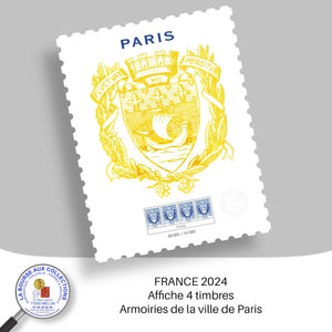 2024 - Affiche avec 4 timbres Armoiries de la ville de Paris