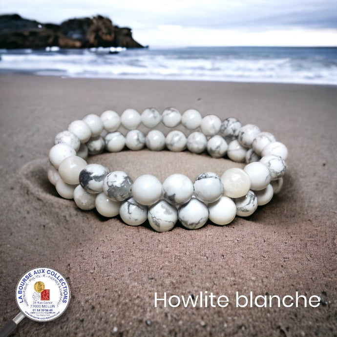 Bracelet - HOWLITE blanche, qualité A - Zimbabwe