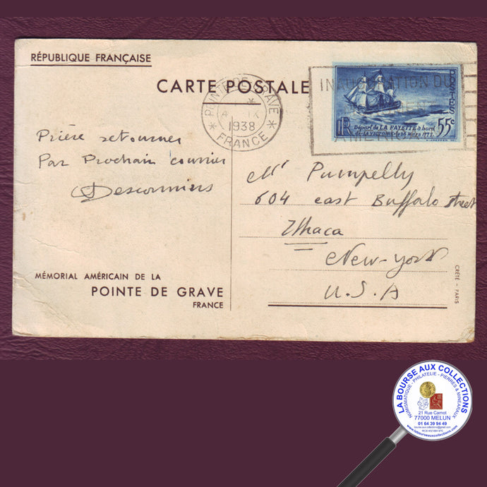 ENEP - 55 c Départ de La Fayette - Inauguration du Mémorial américain - POINTE DE GRAVE - 04/09/1938