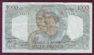 1000 FRANCS Minerve et Hercule, type 1945 - 20/04/1950 / La Bourse aux Collections Numismate Melun
