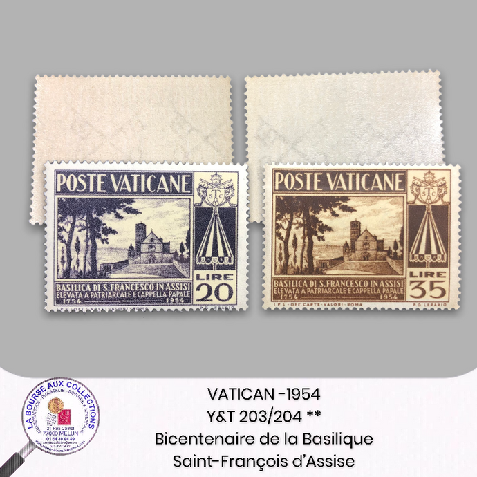 VATICAN 1954 - Y&T 203/204 - Bicentenaire de la Basilique St-François d'Assise - Neufs **