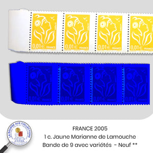2005 - Y&T 3731A - Marianne de Lamouche - Bande de 9 avec variétés - Neuf **