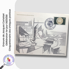 Charger l&#39;image dans la galerie, 1968 - 1er Jour Cinquantenaire des chèques postaux - Gravure de Jacques Cortellari
