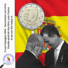 Charger l&#39;image dans la galerie, 2 euro ESPAGNE 2014 - Succession au trône, double portrait des Rois Juan Carlos et de son fils Felipe VI  / La Bourse aux Collections Numismate Melun
