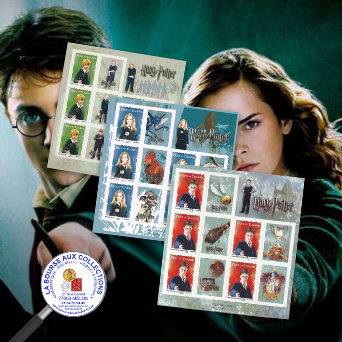 2007 - HARRY POTTER - Les trois feuillets adhésifs Harry Potter - Hermione Granger - Ron Weasley - Neuf ** / La Bourse aux Collections Philatélie Melun