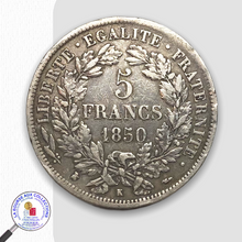 Charger l&#39;image dans la galerie, IIè REPUBLIQUE (1848/1852) - 5 FRANCS Type Cérès 1850 K Bordeaux / La Bourse aux Collections Numismate Melun
