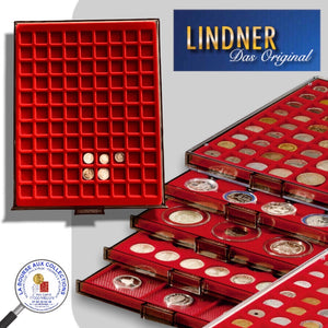 Lindner - BOX MONNAIES empilable - 99 cases carrées pour monnaies jusqu'à Ø 19 mm