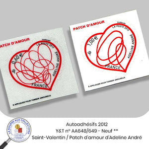 2012 - Autoadhésifs - Y&T n° AA 648/649 - Saint-Valentin / Patch d'amour d'Adeline André - Neuf **