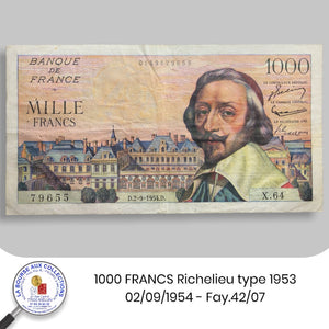 1000 FRANCS Richelieu type 1953 - 02/09/1954 - Fay.42/07