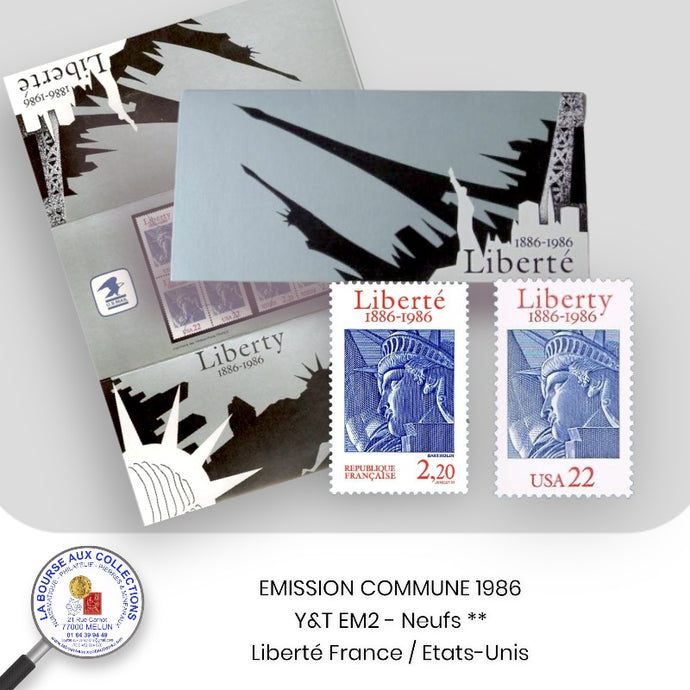 FRANCE 1986 - Emission commune - Pochette France / Etats-Unis - Y&T EM2 - Liberté - Neufs **