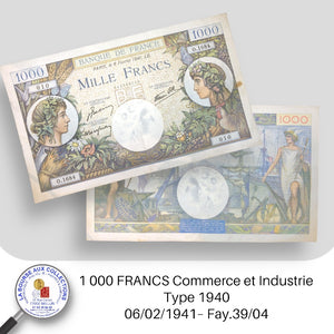 1 000 FRANCS Commerce et Industrie type 1940 – 06/02/1941– Fay.39/04