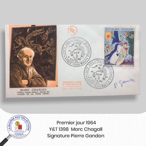 PREMIER JOUR 1963- Y&T n° 1398  Les Mariés de la Tour Eiffel par M. Chagall, Vence, 09/11/1963 - Signature Pierre Gandon