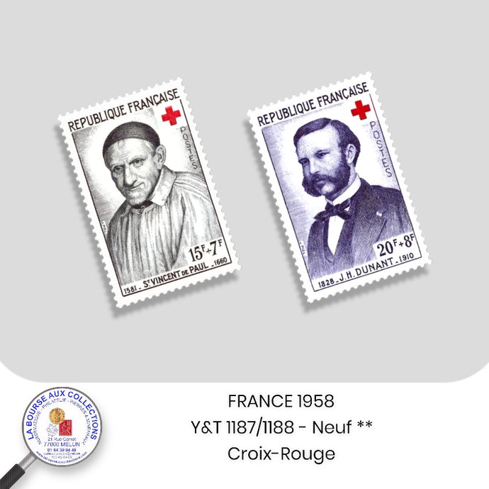 1958 - Y&T 1187/1188 - Croix-Rouge / St Vincent de Paul, J. Henri Dunant - Neuf **