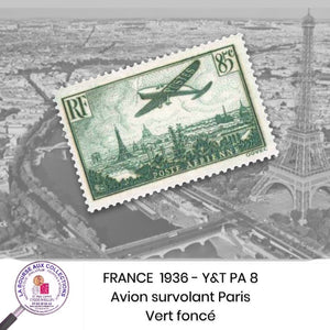 1936 - Y&T PA 8 - Avion survolant Paris - Vert foncé
