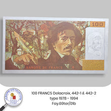 Charger l&#39;image dans la galerie, 100 FRANCS Delacroix, 442-1 &amp; 442-2 type 1978 - 1994. Fay.69ter/01b - NEUF / UNC
