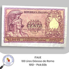 Charger l&#39;image dans la galerie, ITALIE - 100 Lires Déesse de Rome - 1951 - Pick.92b
