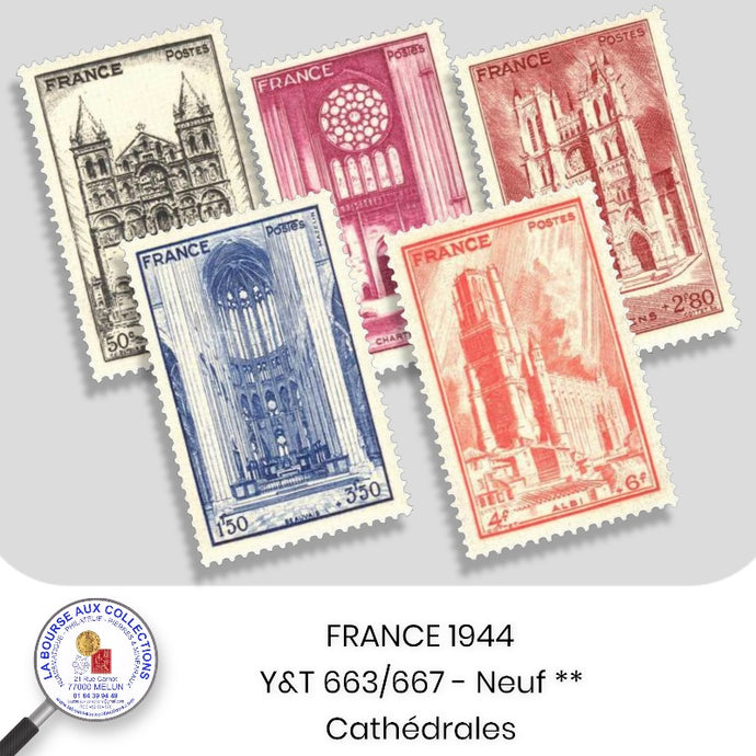 1944 - Y&T 663/667 - Au profit de l'entraide Française / Cathédrales  - Neuf **
