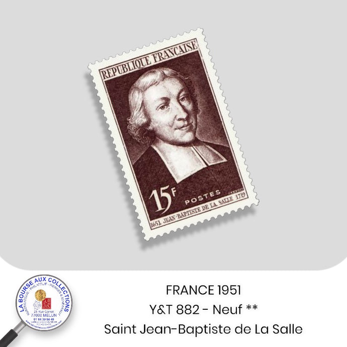 1951 - Y&T 882 - Tricentenaire de la naissance de Saint Jean-Baptiste de La Salle - Neuf **