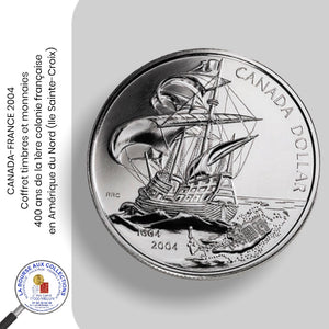 CANADA-FRANCE 2004 - Coffret timbres et monnaies - 400 ans de la 1ère colonie française en Amérique du Nord (Ile Sainte-Croix)