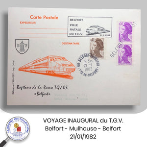 Cartes postales VOYAGE INAUGURAL du TGV Belfort - Mulhouse - Belfort  - 21/01/1982