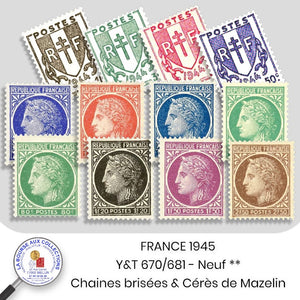 1945 - Y&T 670/681 - Chaines brisées et Cérès de Mazelin - Neuf **