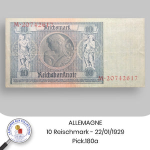 ALLEMAGNE - 10 Reischmark 22/01/1929 - Pick.180a