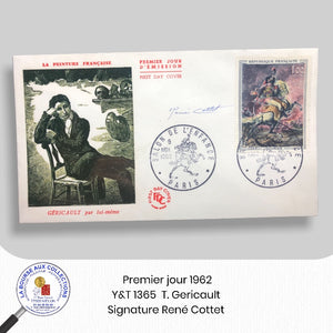 PREMIER JOUR 1962 - Y&T n° 1365  Officier de chasseurs par T. Géricault, Paris, 09/11/1962 - Signature  René Cottet