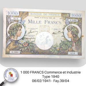 1 000 FRANCS Commerce et Industrie type 1940 – 06/02/1941– Fay.39/04