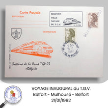 Charger l&#39;image dans la galerie, Cartes postales VOYAGE INAUGURAL du TGV Belfort - Mulhouse - Belfort  - 21/01/1982
