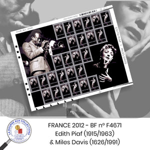 2012 - BF n° F4671 - Edith Piaf (1915/1963) & Miles Davis (1626/1991) - Neuf **