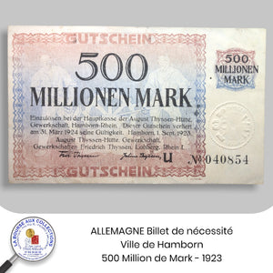 ALLEMAGNE  - Billet de nécessité / Ville de Hamborn - 500 Million de Mark - 1923