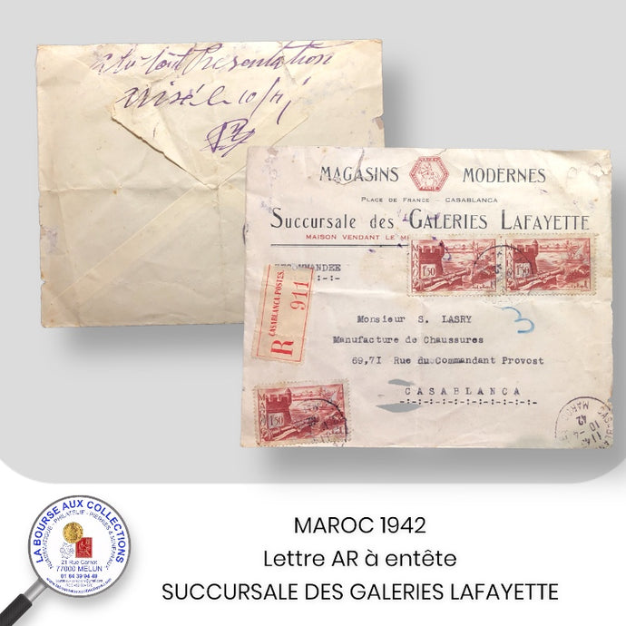 MAROC 1942 - Lettre AR à entête SUCCURSALE DES GALERIES LAFAYETTE