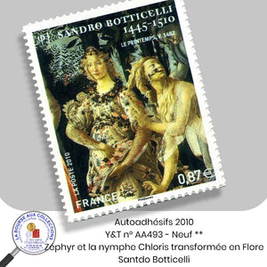 2010  - Autoadhésifs - Y&T n° AA 492 - Zéphyr et la nymphe Chloris transformée en Flore / Santdo Botticelli - Neufs **