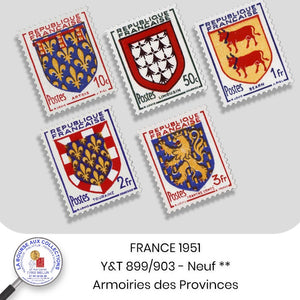 1951 - Y&T 899/903 - Armoiries de Provinces - Neuf **