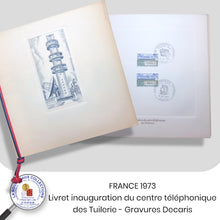 Charger l&#39;image dans la galerie, 1973 - Y&amp;T 1150 en livret avec 4 gravures de Decaris - Inauguration du centre téléphonique des Tuileries
