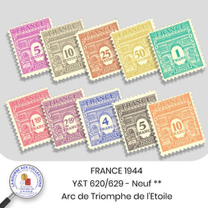 1944 - Y&T 620/629 - Arc de Triomphe de l'Etoile 1er série - Neuf **