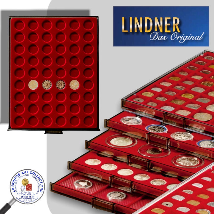 Lindner - BOX MONNAIES empilable - 54 cases rondes pour monnaies jusqu'à Ø 25.75 mm