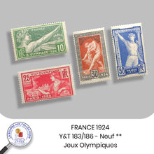 Charger l&#39;image dans la galerie, FRANCE 1924 - Y&amp;T n° 183/186 - Jeux Olympiques de Paris - Neuf **
