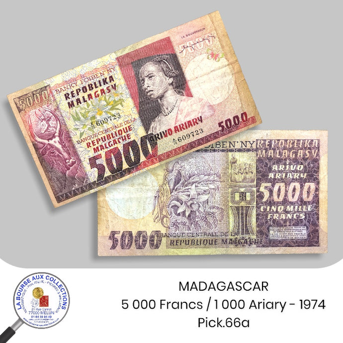 MADAGASCAR - 5 000 Francs / 1 000 Ariary - 1974 - Pick.66a