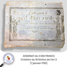 Charger l&#39;image dans la galerie, ASSIGNAT - 2 000 FRANCS - Création du 18 Nivôse de l&#39;an 3 (7 janvier 1795)
