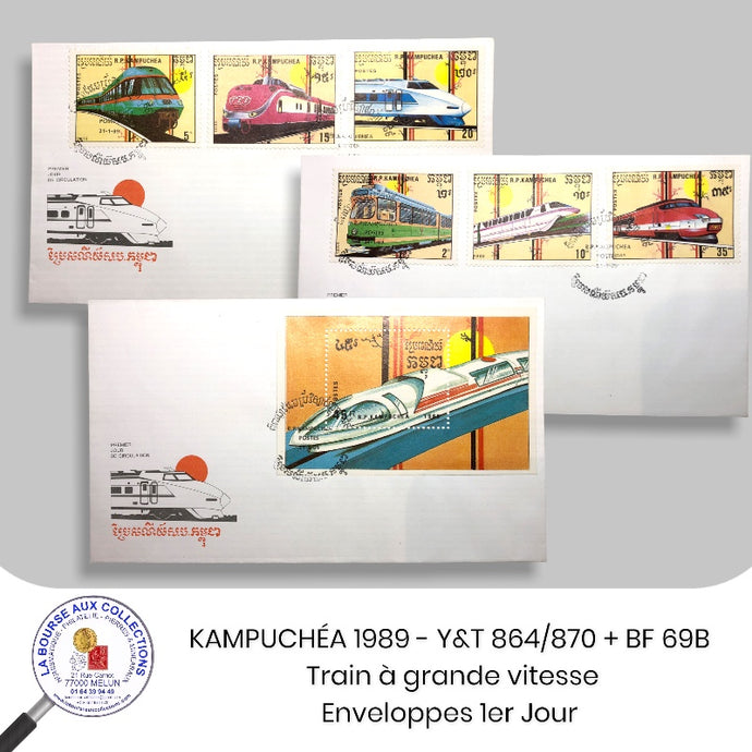 KAMPUCHEA 1989 - Y&T 864/870 + BF 69B - Trains  - Enveloppes 1er Jour